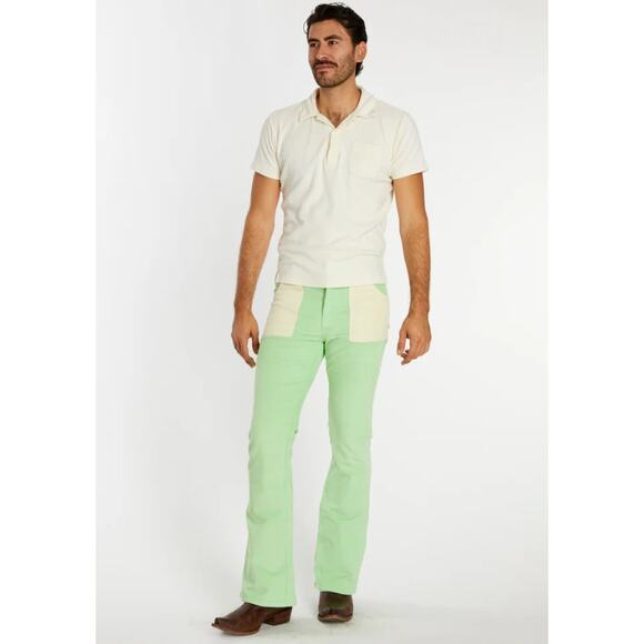 Hammies Men's Corduroy Pants Green White Bell Bottom Flared Tailored Fit Size 32 - Picture 1 of 8
